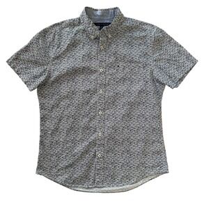 Tommy Hilfiger Large Custom Fit Blue Geo Print Short‎ Sleeve Button Down Shirt